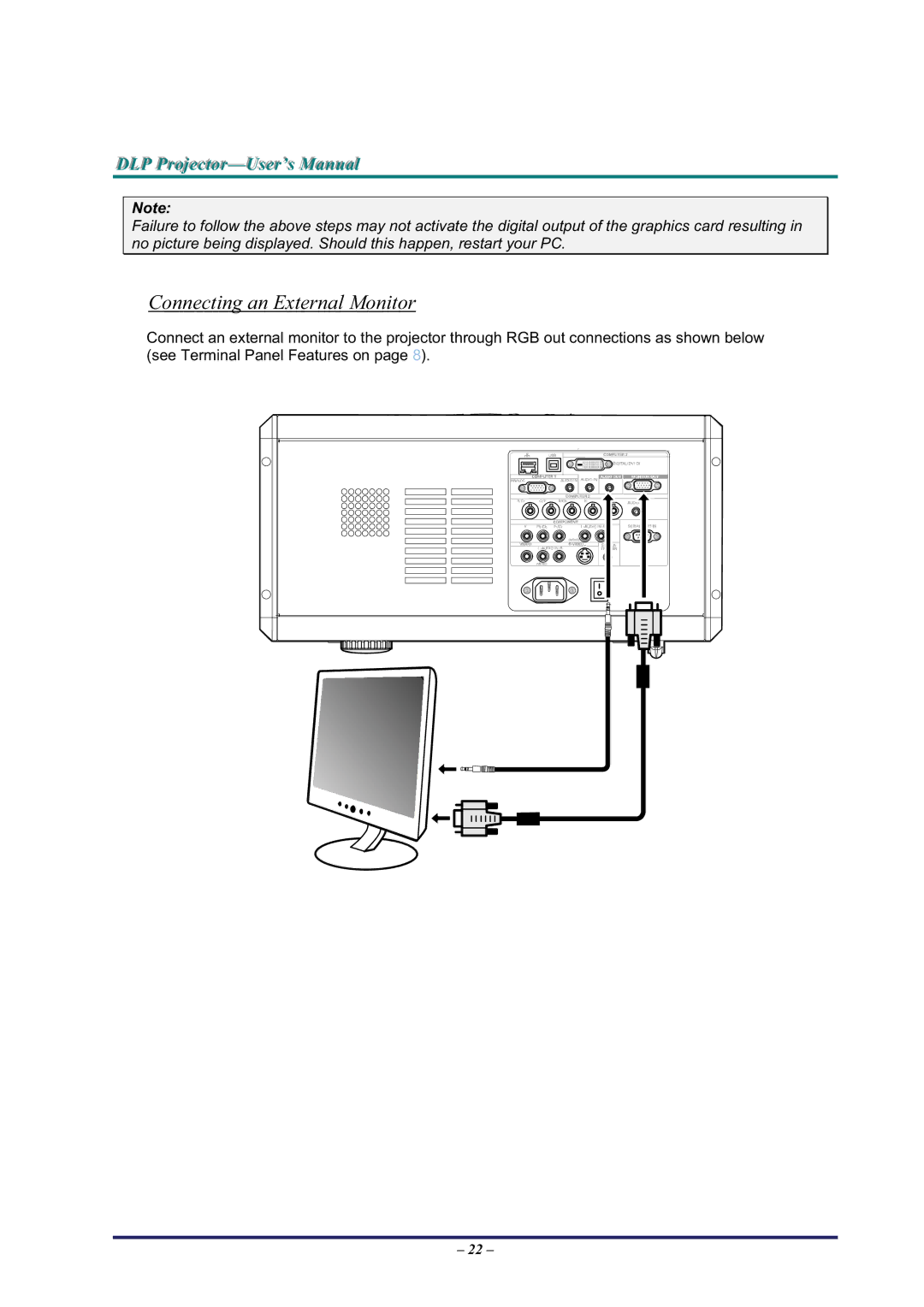 BOXLIGHT Pro6500DP manual Connecting an External Monitor 