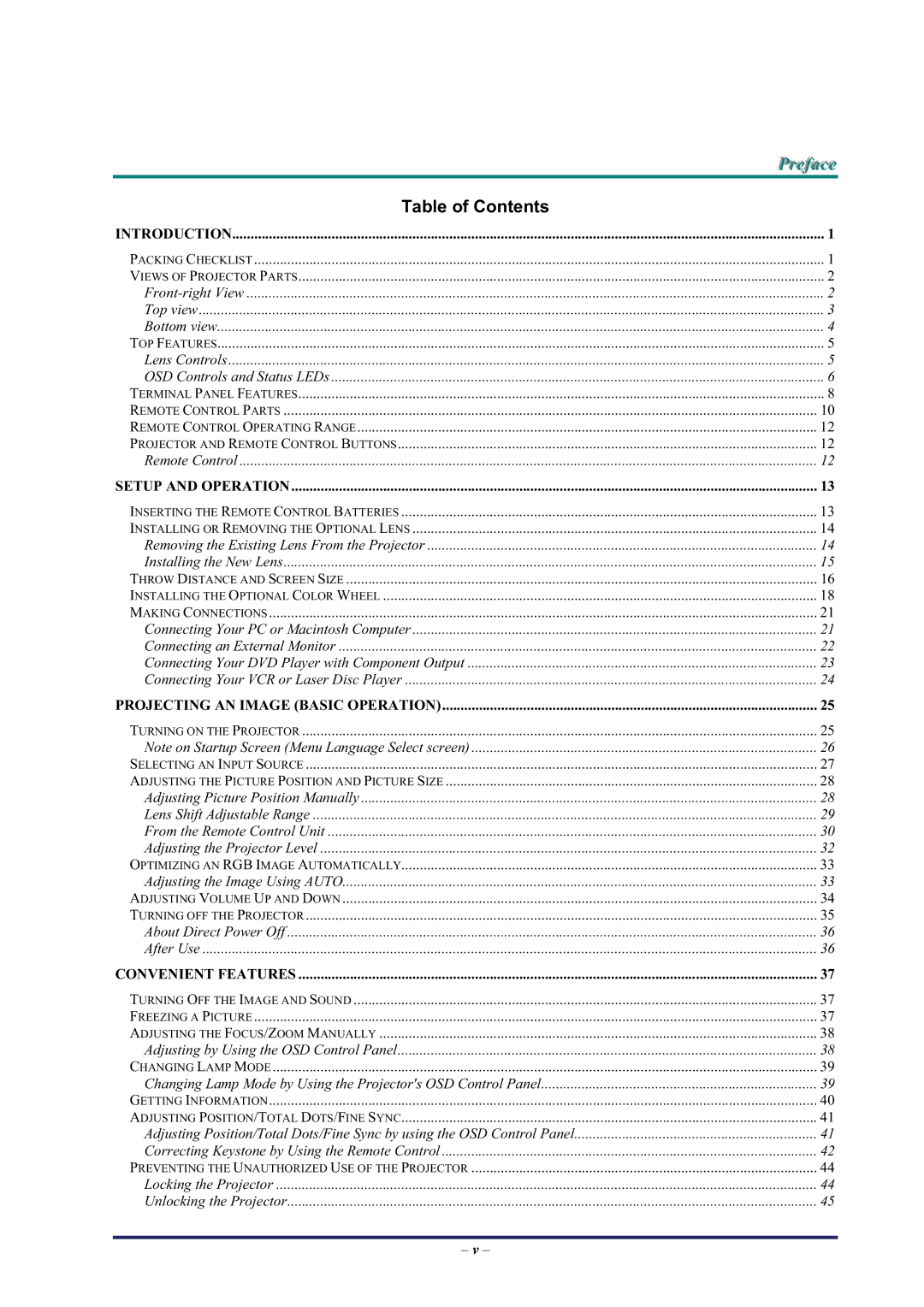 BOXLIGHT Pro6500DP manual Table of Contents 