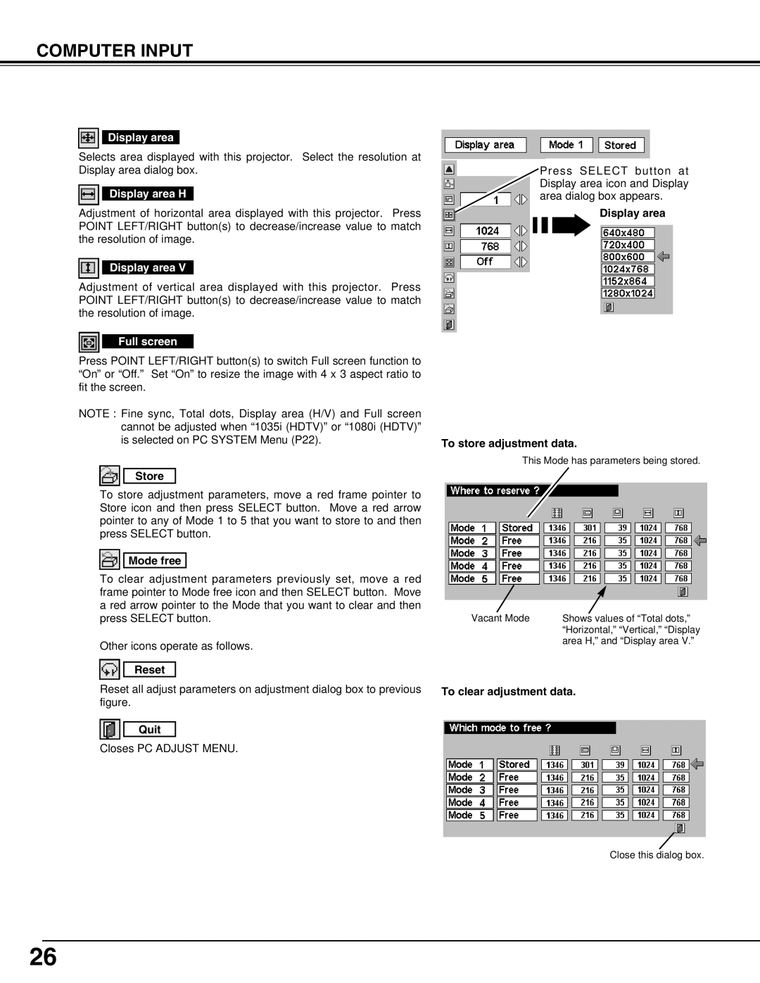 BOXLIGHT SP-9t manual Display area H, Full screen 