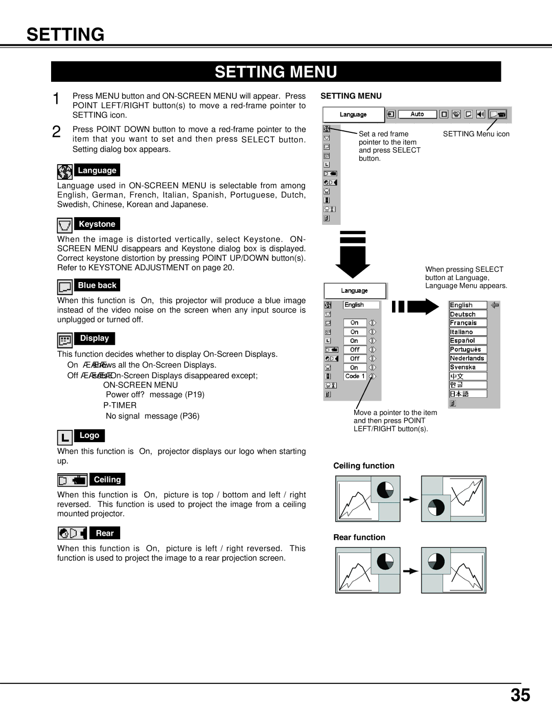 BOXLIGHT SP-9t manual Setting Menu 