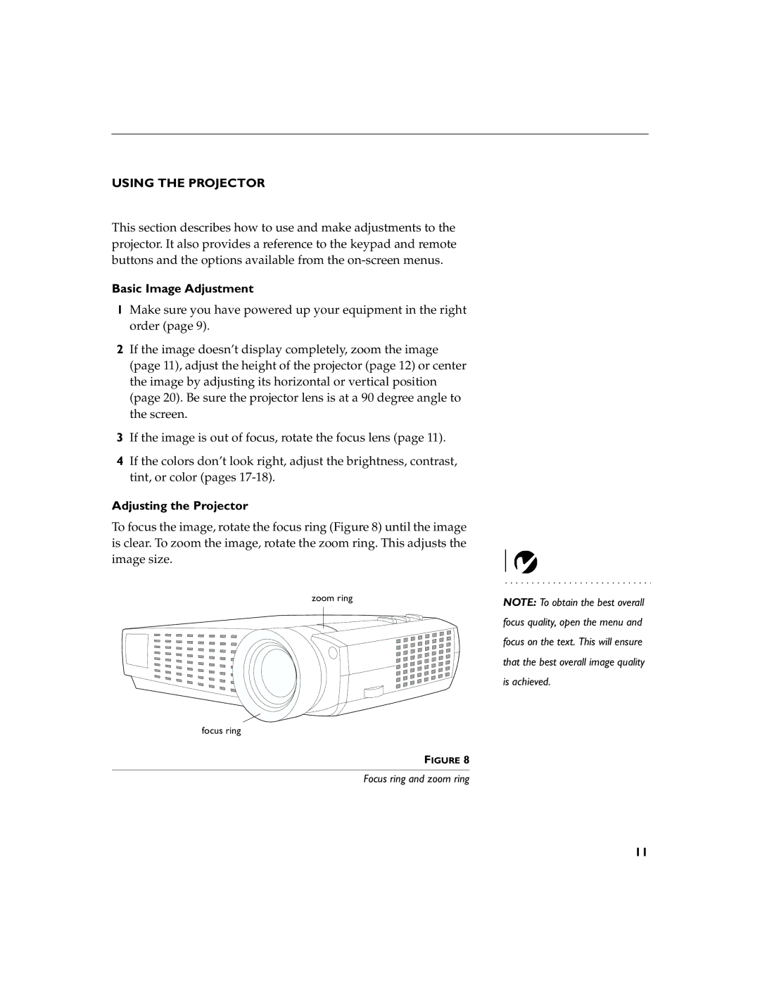 BOXLIGHT XD-10m manual Using the Projector, Basic Image Adjustment, Adjusting the Projector 