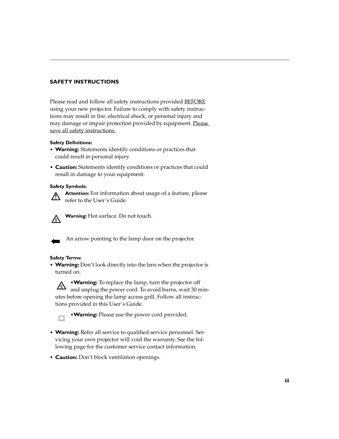 BOXLIGHT XD-10m manual Safety Instructions, Safety Definitions Safety Symbols, Safety Terms 