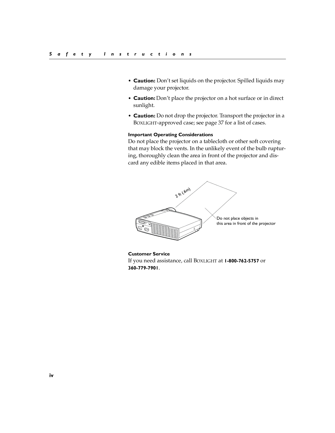 BOXLIGHT XD-10m manual Important Operating Considerations, Customer Service 