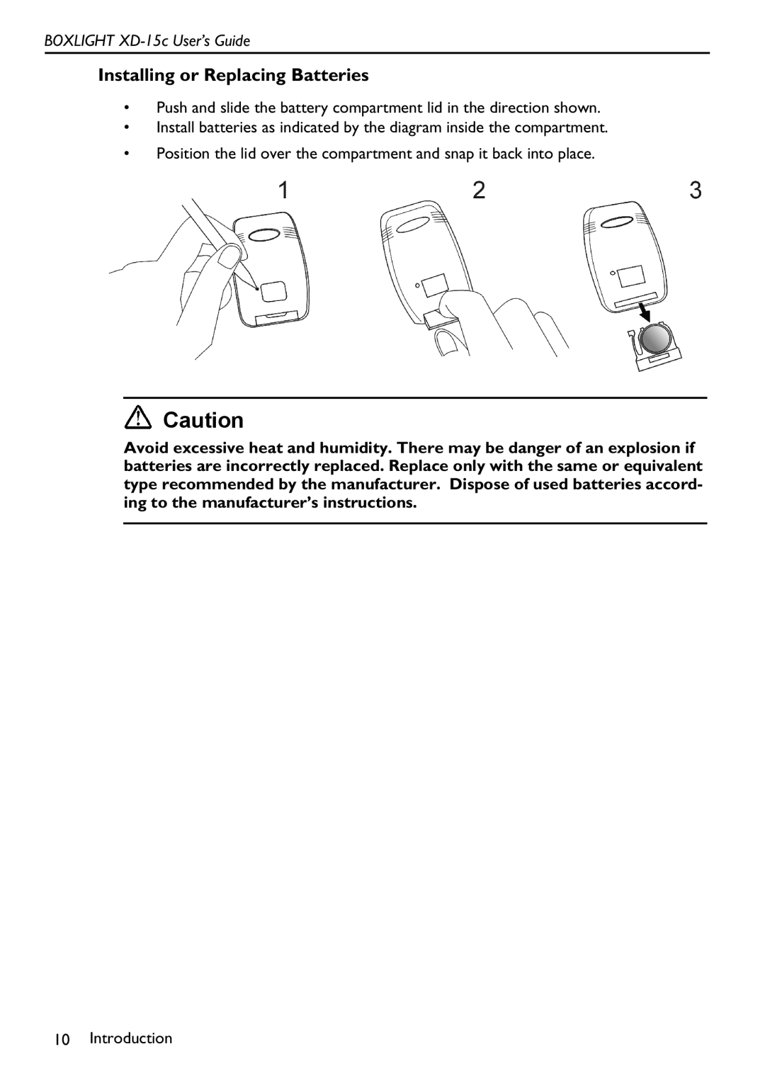 BOXLIGHT XD-15c manual Installing or Replacing Batteries 