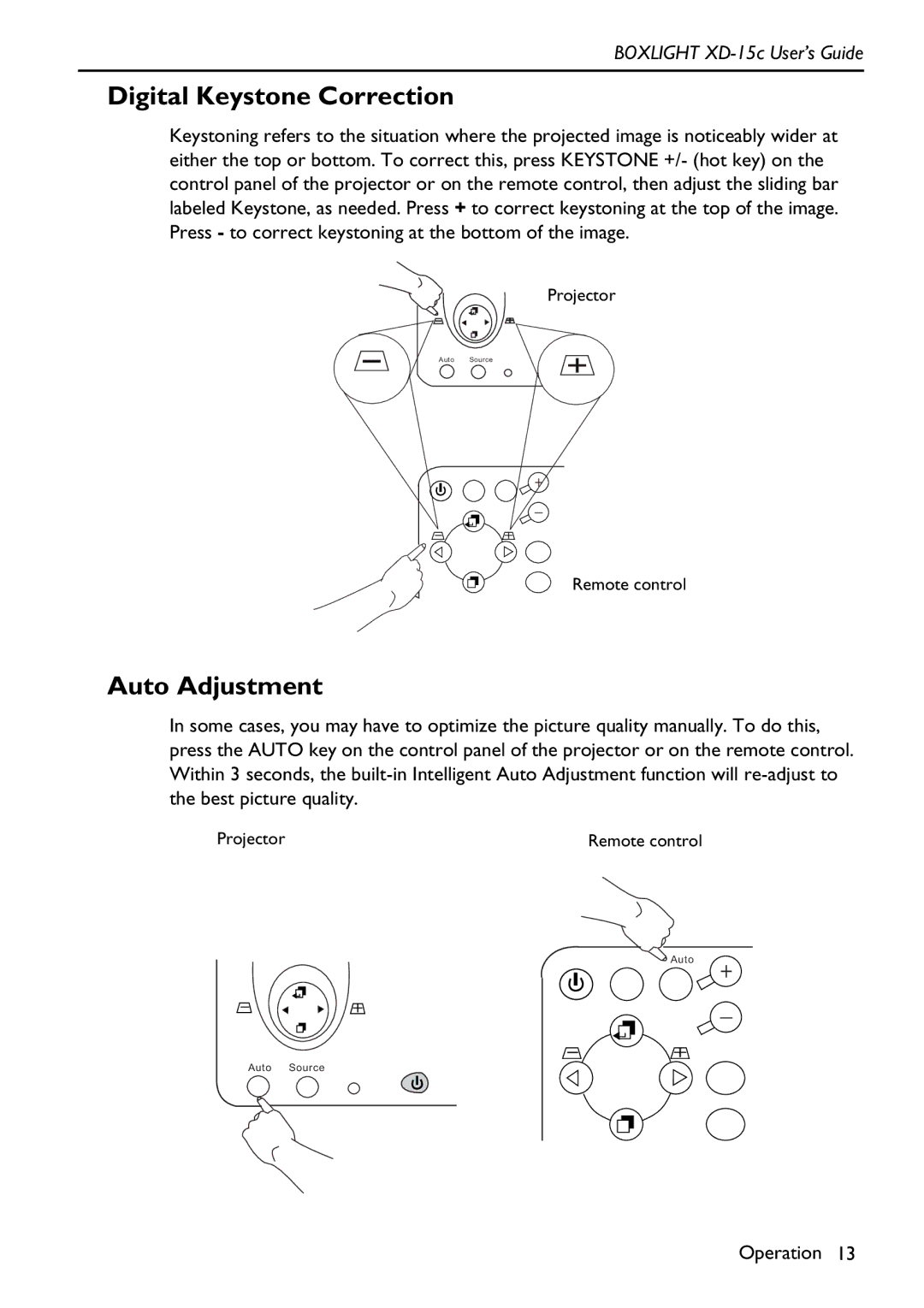 BOXLIGHT XD-15c manual Digital Keystone Correction, Auto Adjustment 