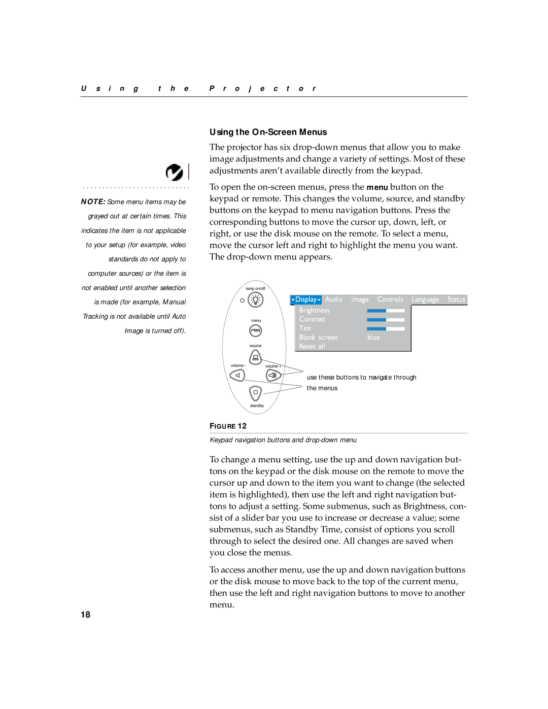 BOXLIGHT XD-5m manual Using the On-Screen Menus 