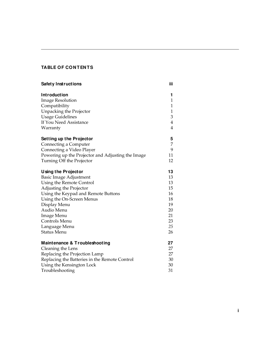 BOXLIGHT XD-5m manual Table of Contents 