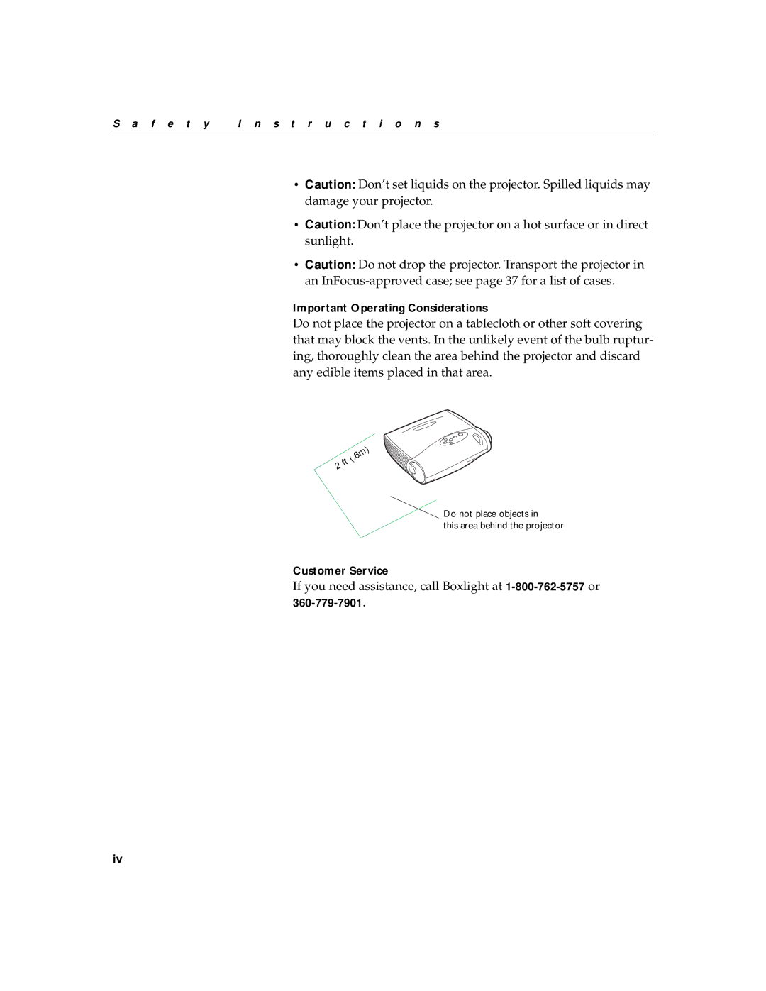 BOXLIGHT XD-5m manual Important Operating Considerations, Customer Service 