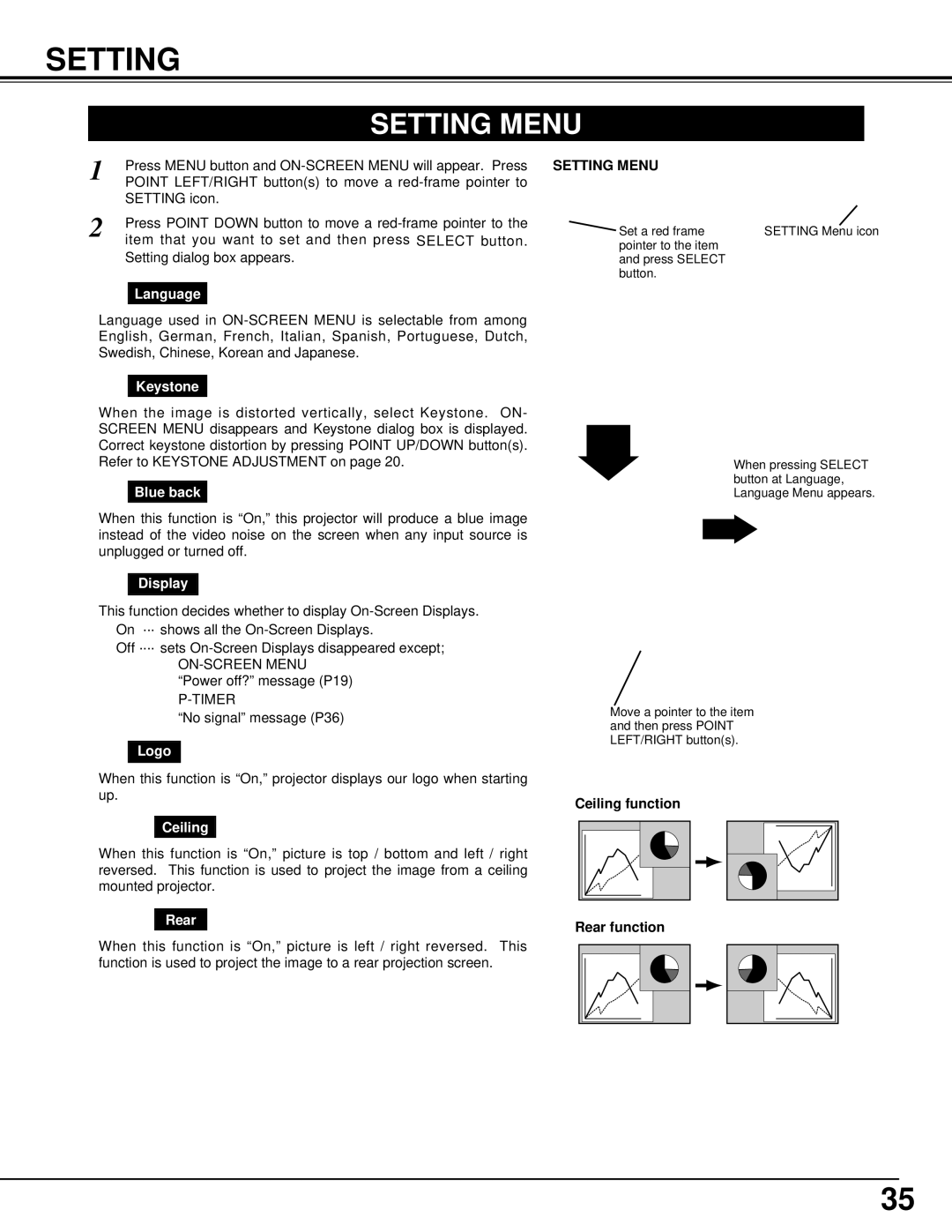 BOXLIGHT XP-8T manual Setting Menu 