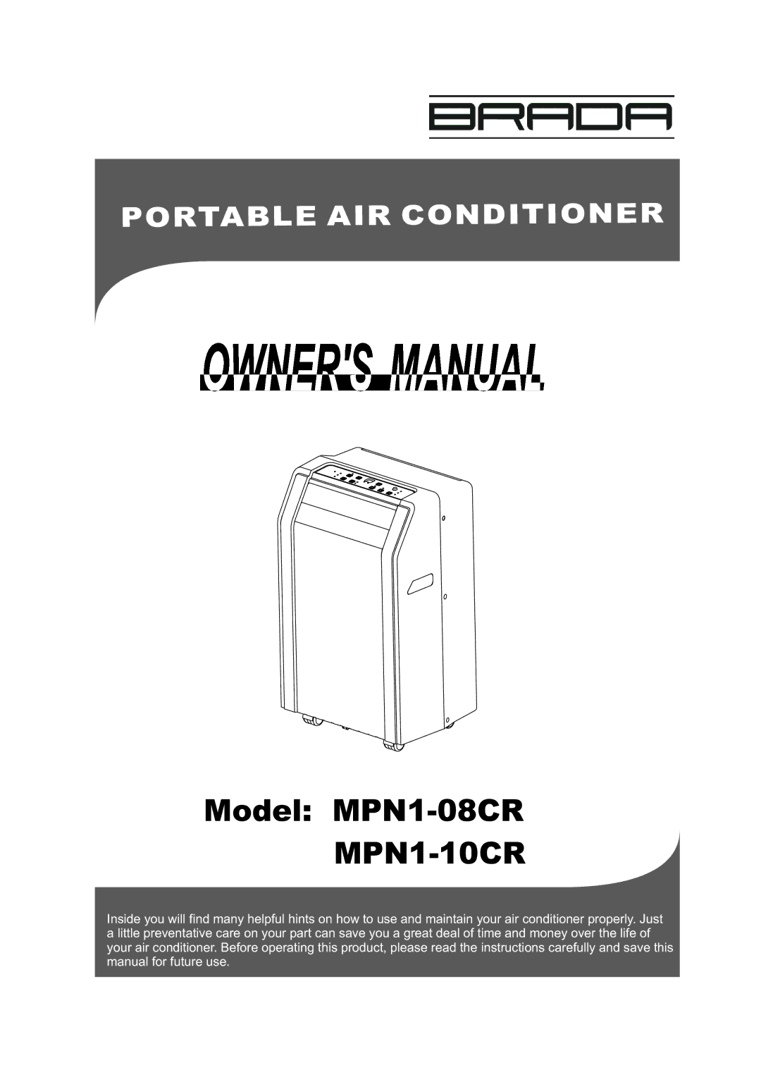 Brada Appliances MPN1-08CR manual MPN1-10CR 