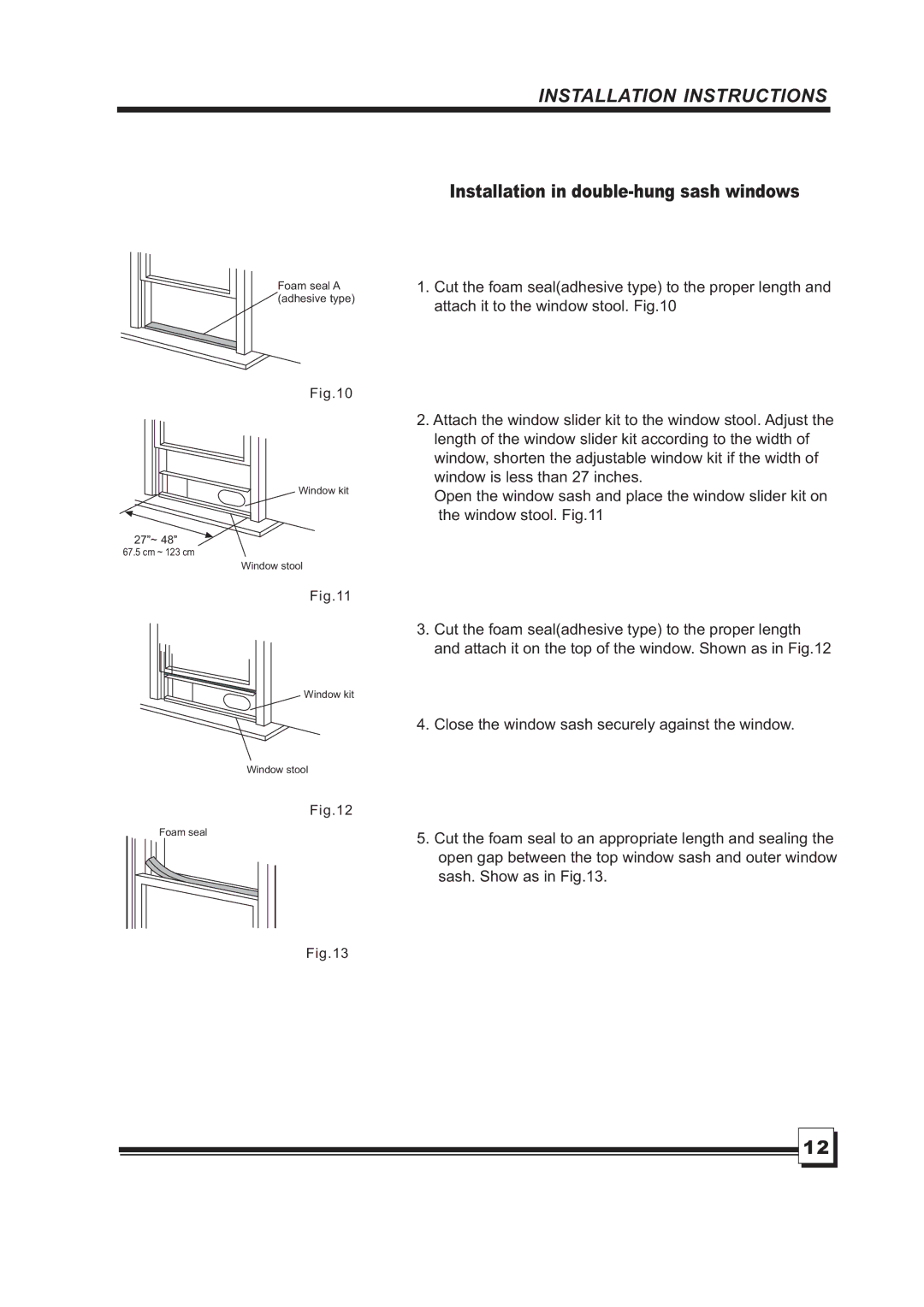 Brada Appliances MPN1-08CR, MPN1-10CR Installationindouble-hungsashwindows, Closethewindowsashsecurelyagainstthewindow 