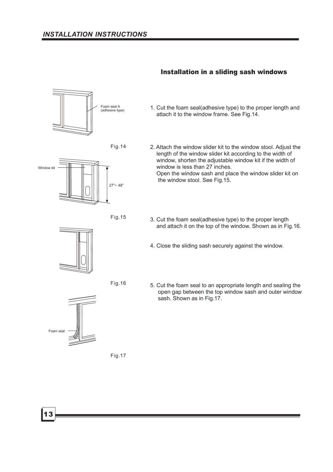 Brada Appliances MPN1-10CR, MPN1-08CR manual Installationinaslidingsashwindows 