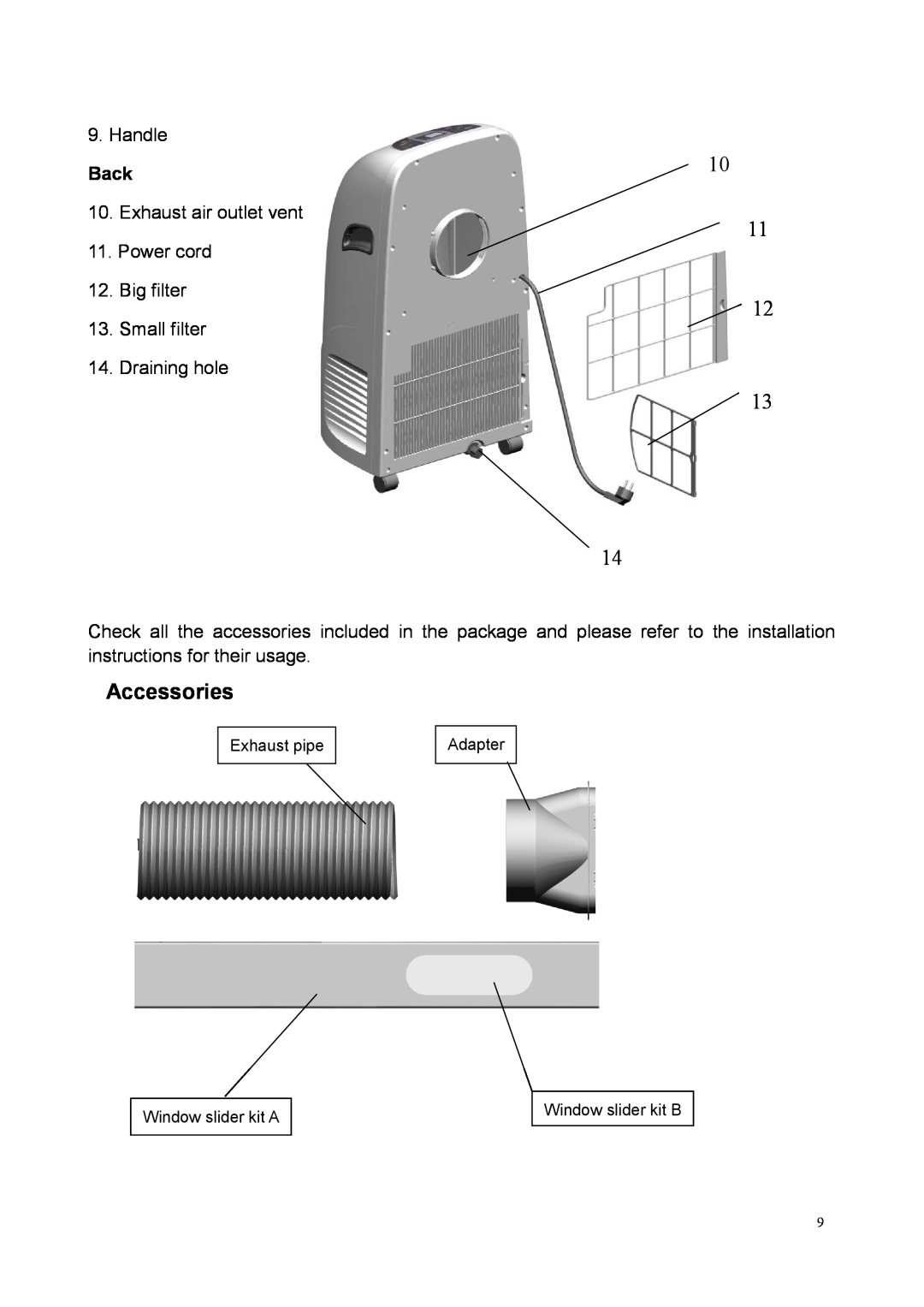 Brada Appliances YPL3-10C instruction manual Accessories, Back 