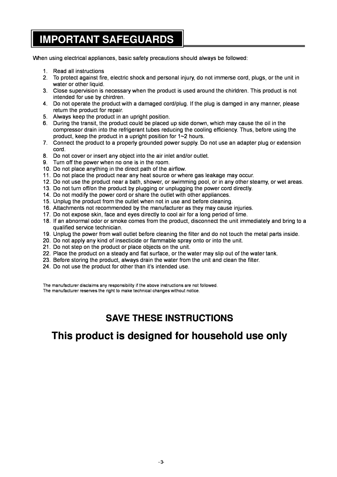Brada Appliances YPM-06C Important Safeguards, Save These Instructions, This product is designed for household use only 