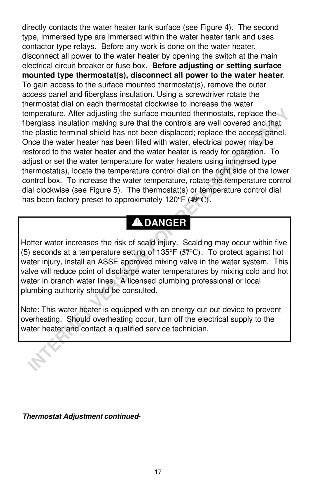 Bradford-White Corp 238-16152-00F instruction manual Thermostat Adjustment 