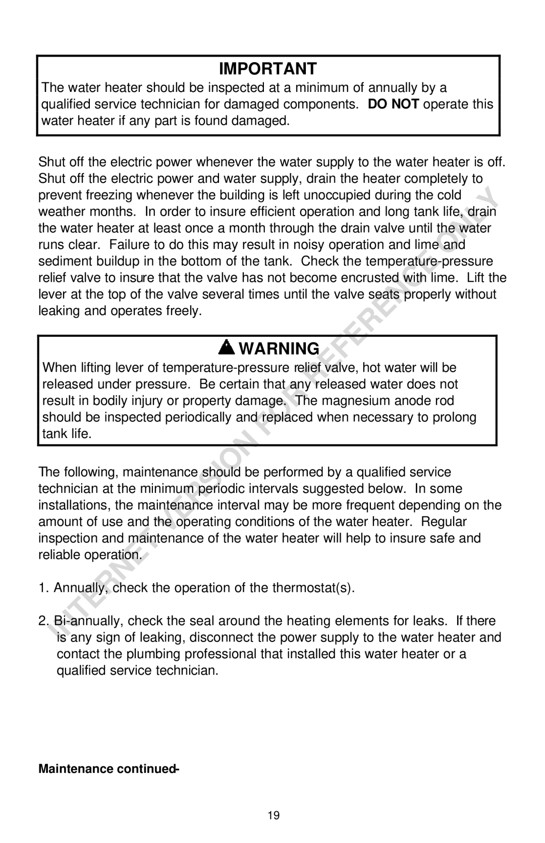 Bradford-White Corp 238-16152-00F instruction manual Maintenance 