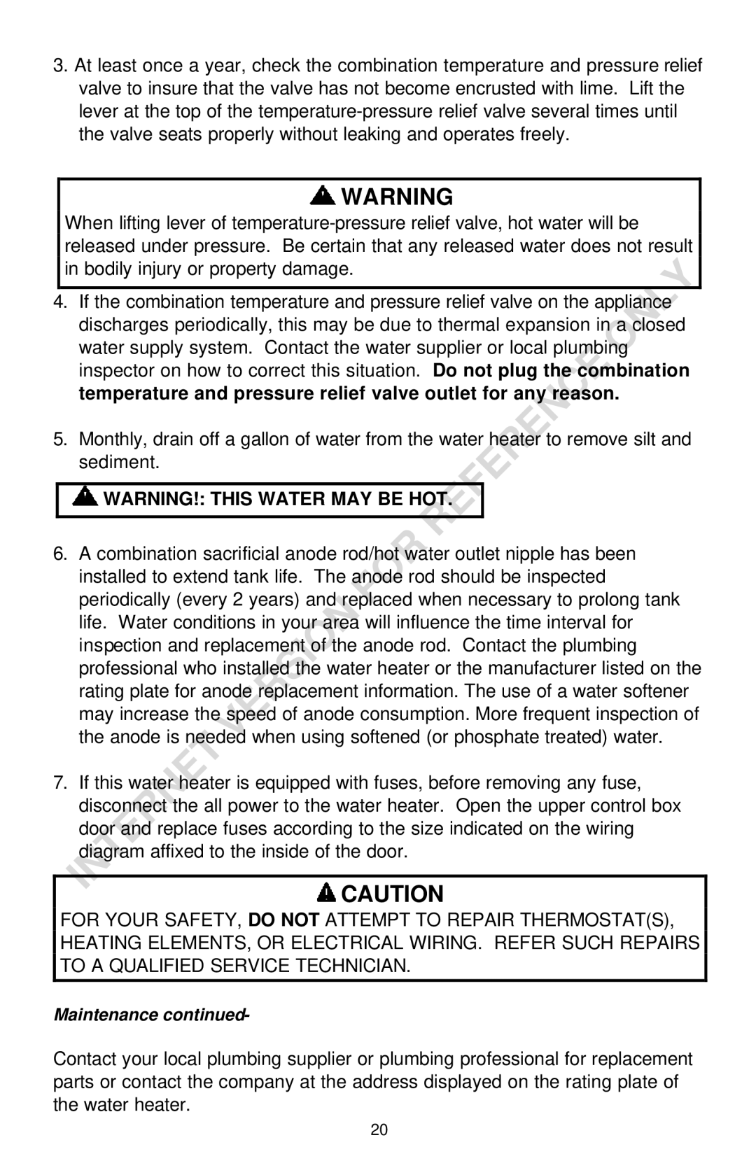 Bradford-White Corp 238-16152-00F instruction manual Maintenance 