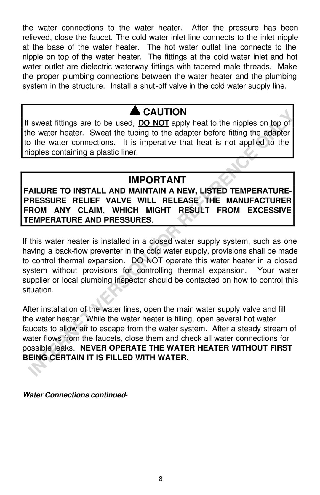 Bradford-White Corp 238-16152-00F instruction manual Being Certain IT is Filled with Water 