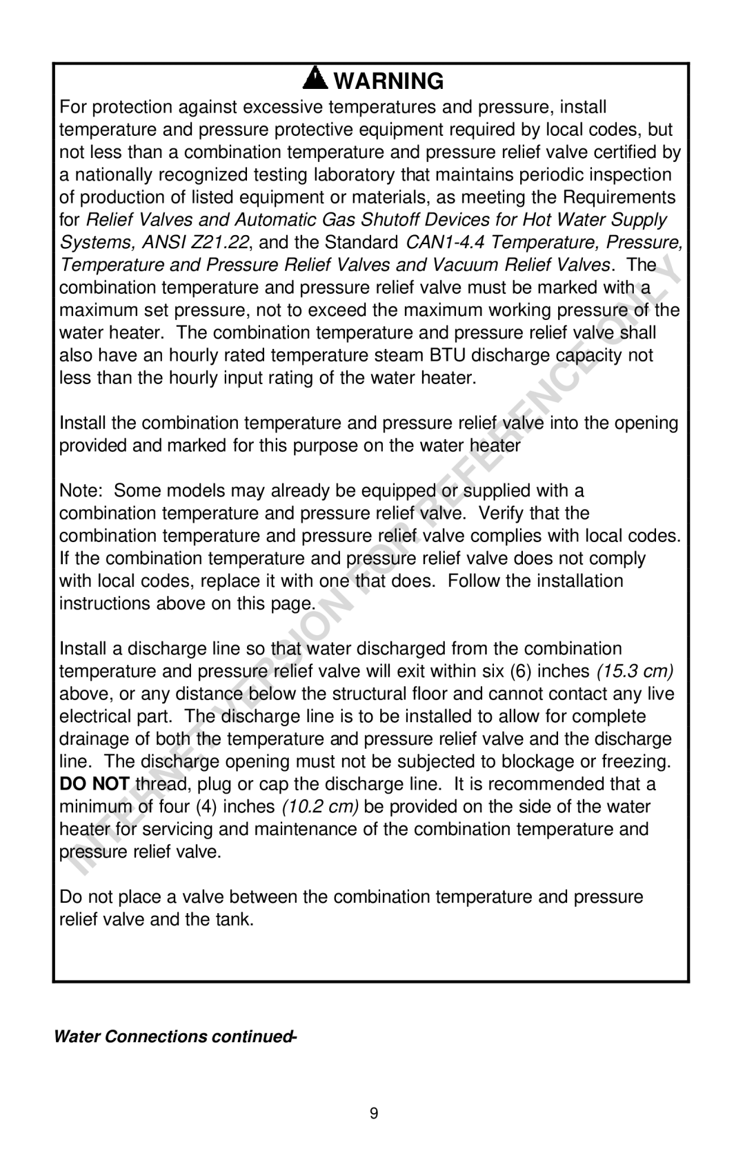 Bradford-White Corp 238-16152-00F instruction manual Water Connections 