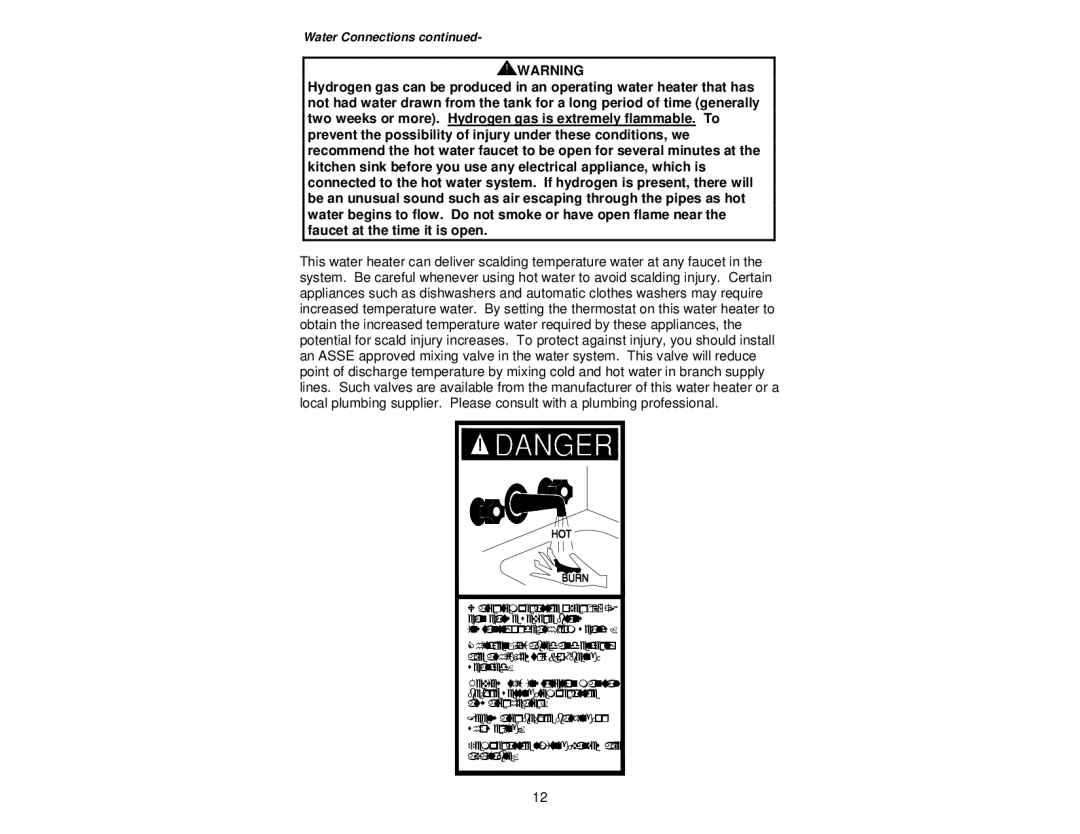 Bradford-White Corp 238-37281-00R instruction manual Water Connections 