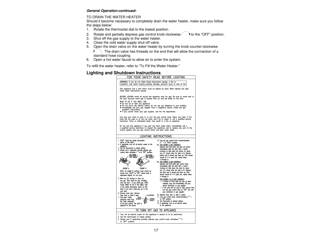 Bradford-White Corp 238-37281-00R instruction manual Lighting and Shutdown Instructions 