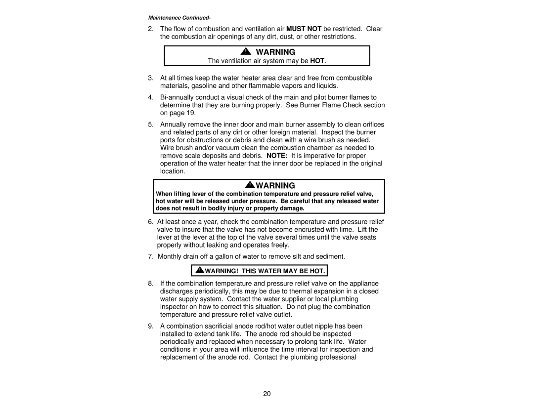 Bradford-White Corp 238-37281-00R instruction manual Maintenance 