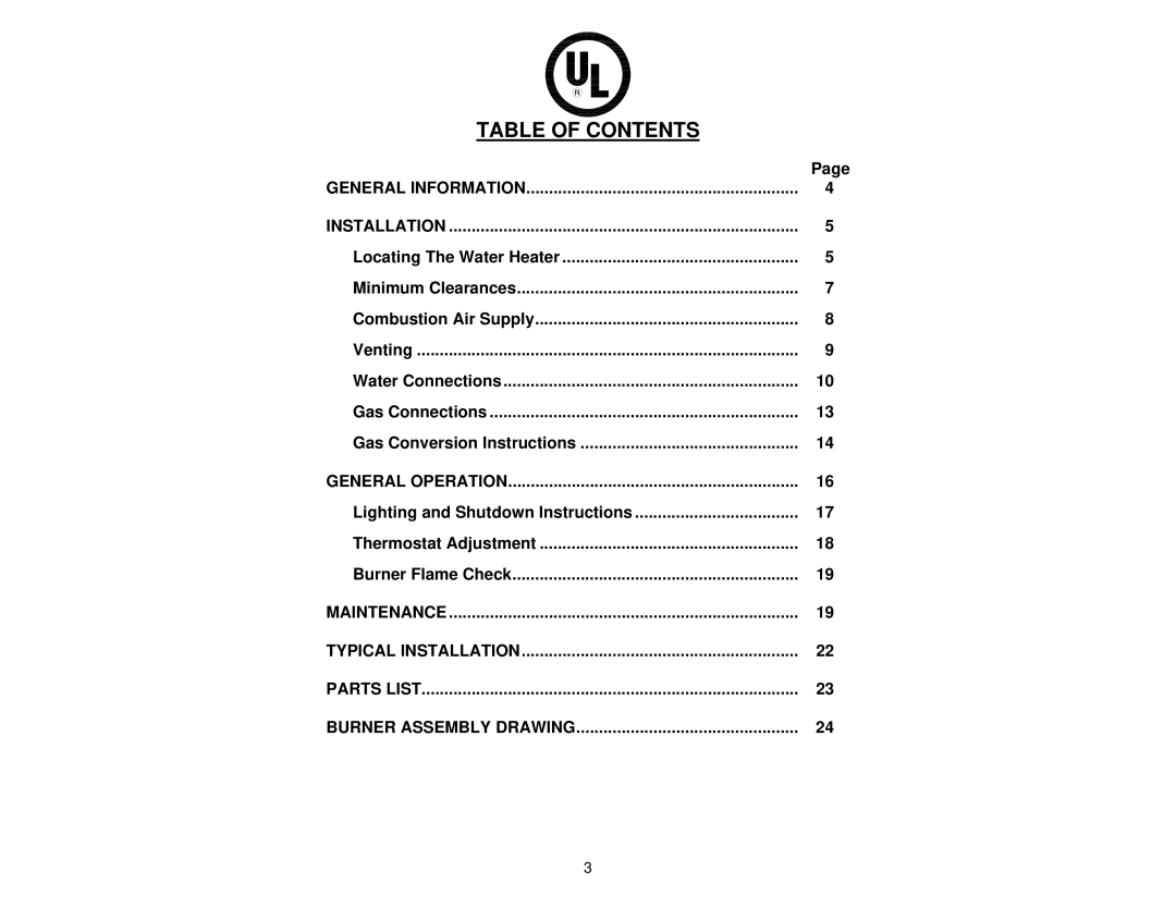 Bradford-White Corp 238-37281-00R instruction manual Table of Contents 