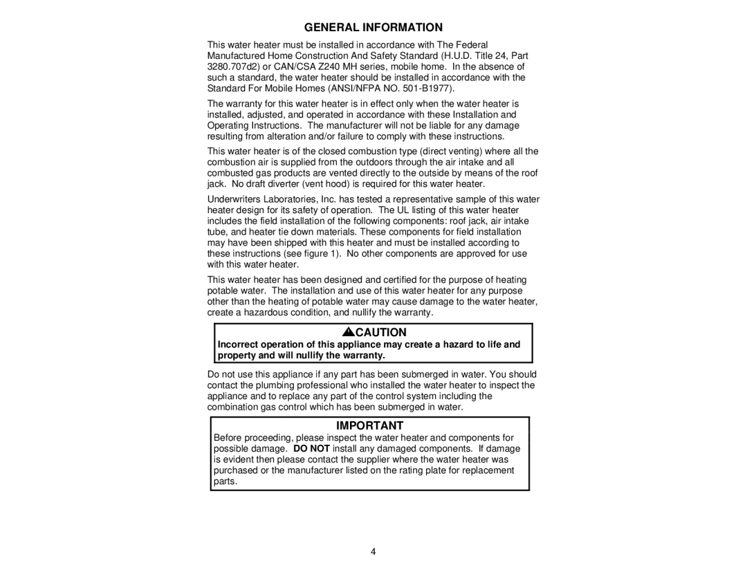 Bradford-White Corp 238-37281-00R instruction manual General Information 