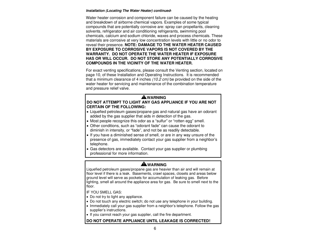 Bradford-White Corp 238-37281-00R instruction manual Do not Operate Appliance Until Leakage is Corrected 