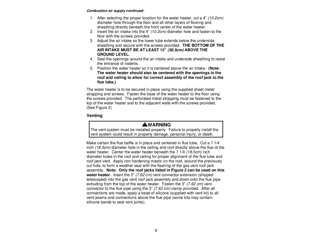 Bradford-White Corp 238-37281-00R instruction manual AIR Intake Must be AT Least 12 30.5cm Above the Ground Level 