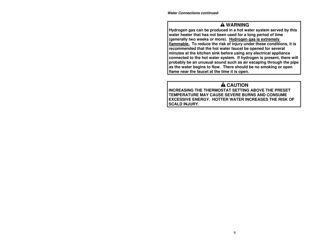 Bradford-White Corp 238-44422-00G instruction manual Water Connections 