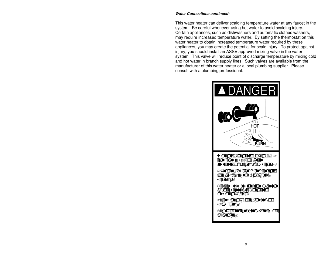 Bradford-White Corp 238-44422-00G instruction manual Water Connections 