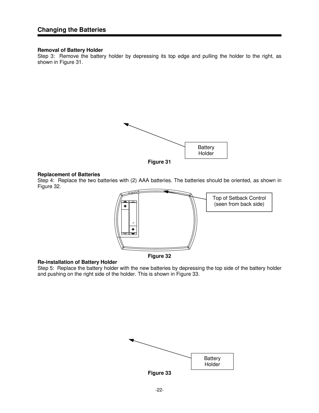 Bradford-White Corp 238-47808-00A Removal of Battery Holder, Replacement of Batteries, Re-installation of Battery Holder 