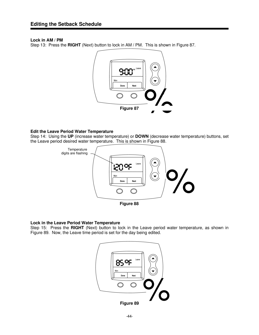 Bradford-White Corp 238-47808-00A Edit the Leave Period Water Temperature, Lock in the Leave Period Water Temperature 