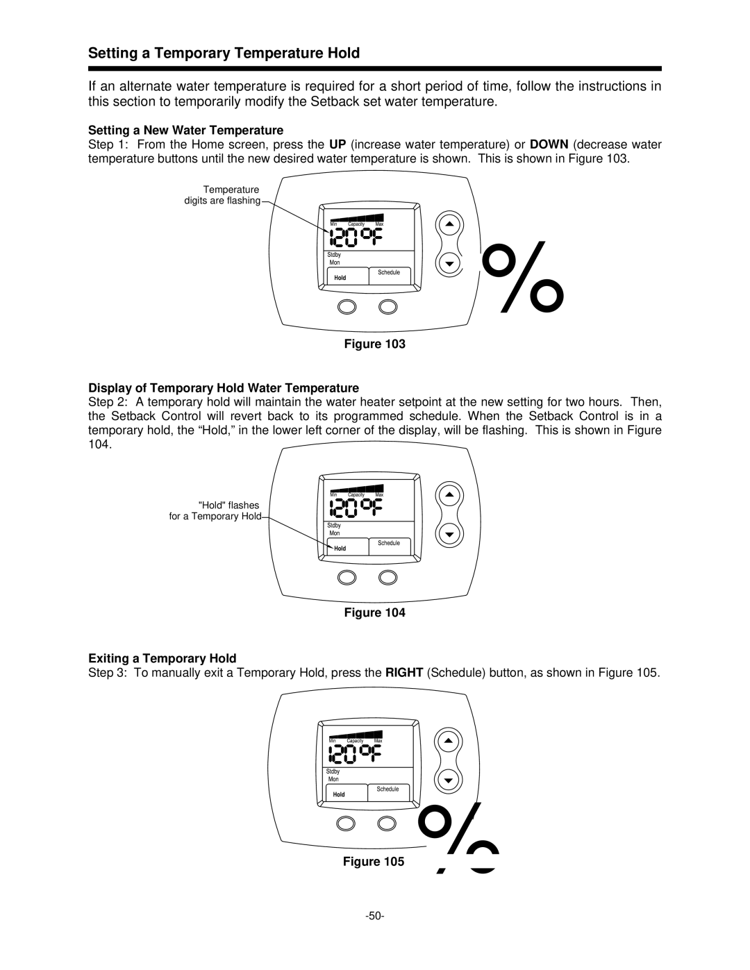 Bradford-White Corp 238-47808-00A, 47808A Setting a Temporary Temperature Hold, Setting a New Water Temperature 