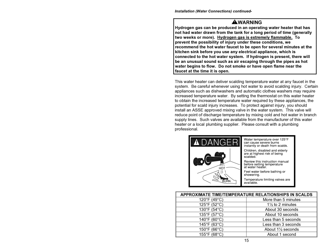 Bradford-White Corp 238-44219-00J, 44219J instruction manual Approximate TIME/TEMPERATURE Relationships in Scalds 