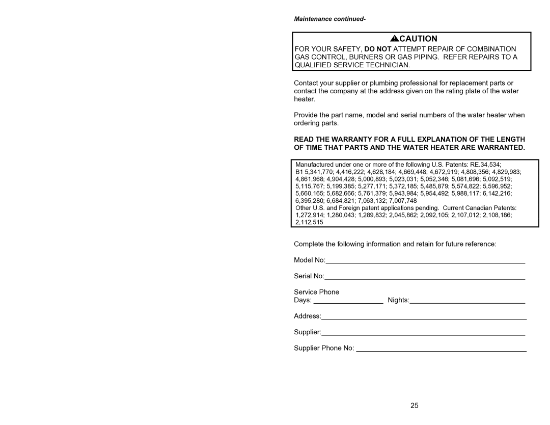 Bradford-White Corp 238-44219-00J, 44219J instruction manual Maintenance 