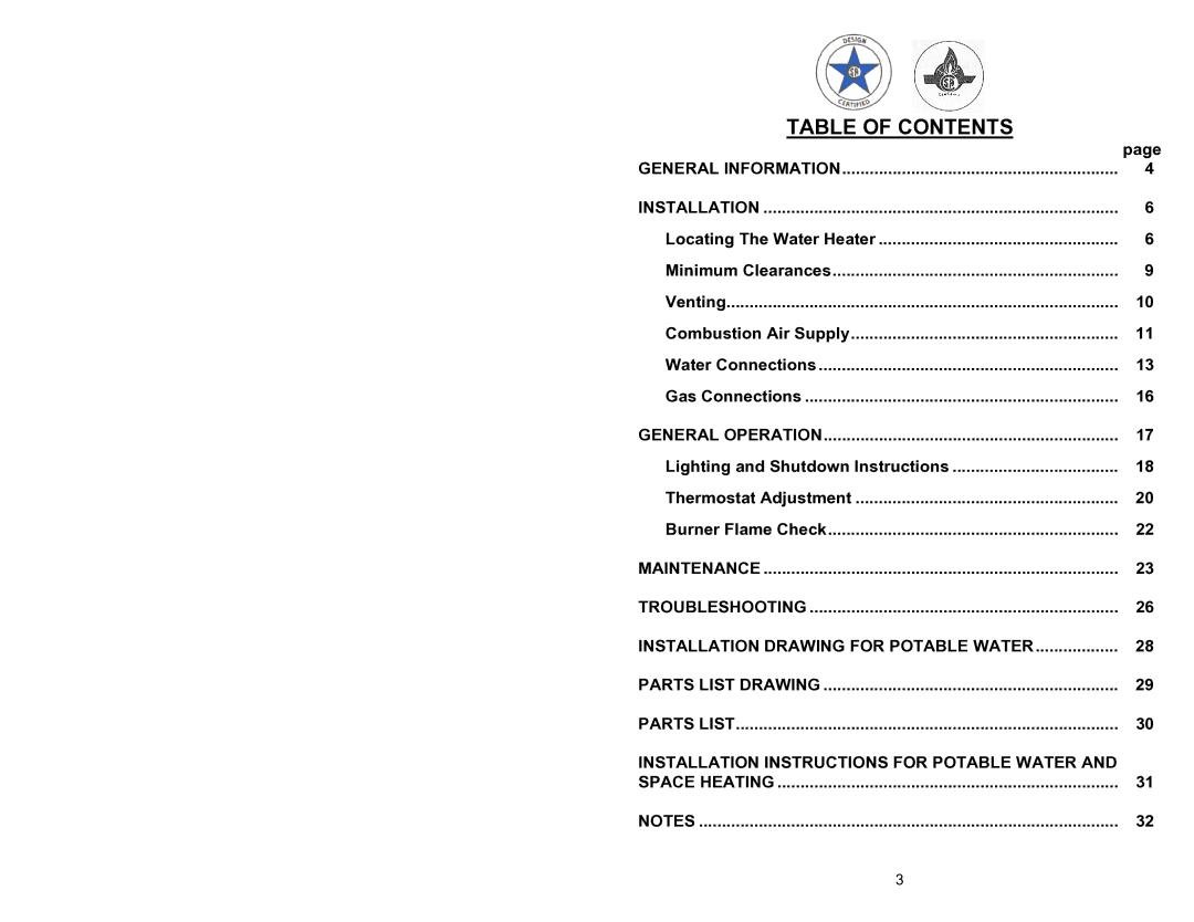 Bradford-White Corp 238-44219-00J, 44219J instruction manual Table of Contents 