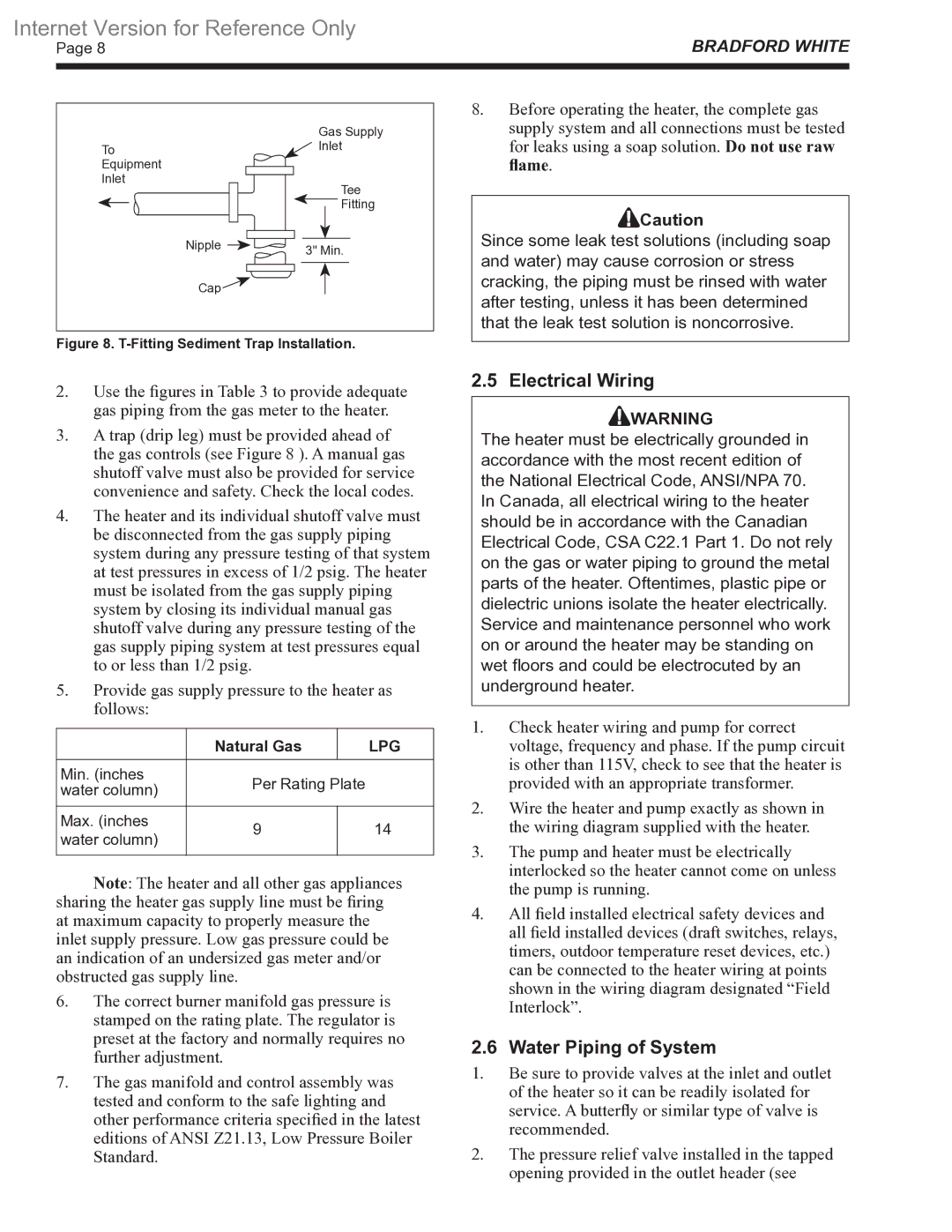 Bradford-White Corp 500-1825 warranty Electrical Wiring, Water Piping of System 