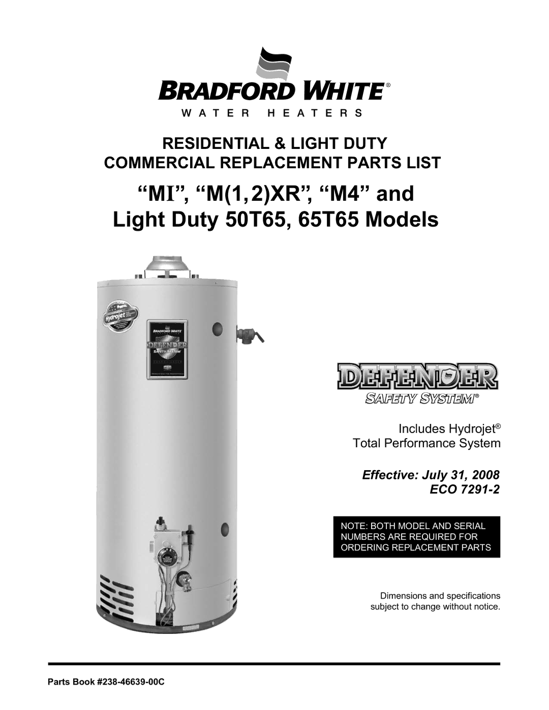 Bradford-White Corp dimensions MI, M1,2XR, M4 Light Duty 50T65, 65T65 Models 