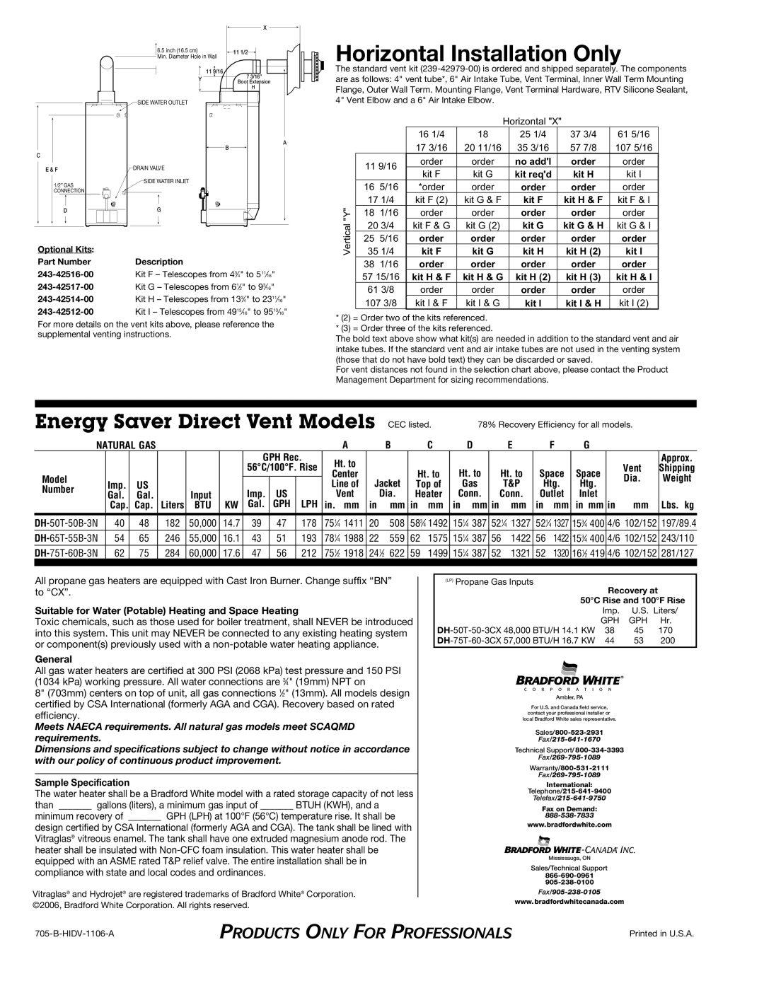 Bradford-White Corp 705-B warranty Natural GAS, Lph 