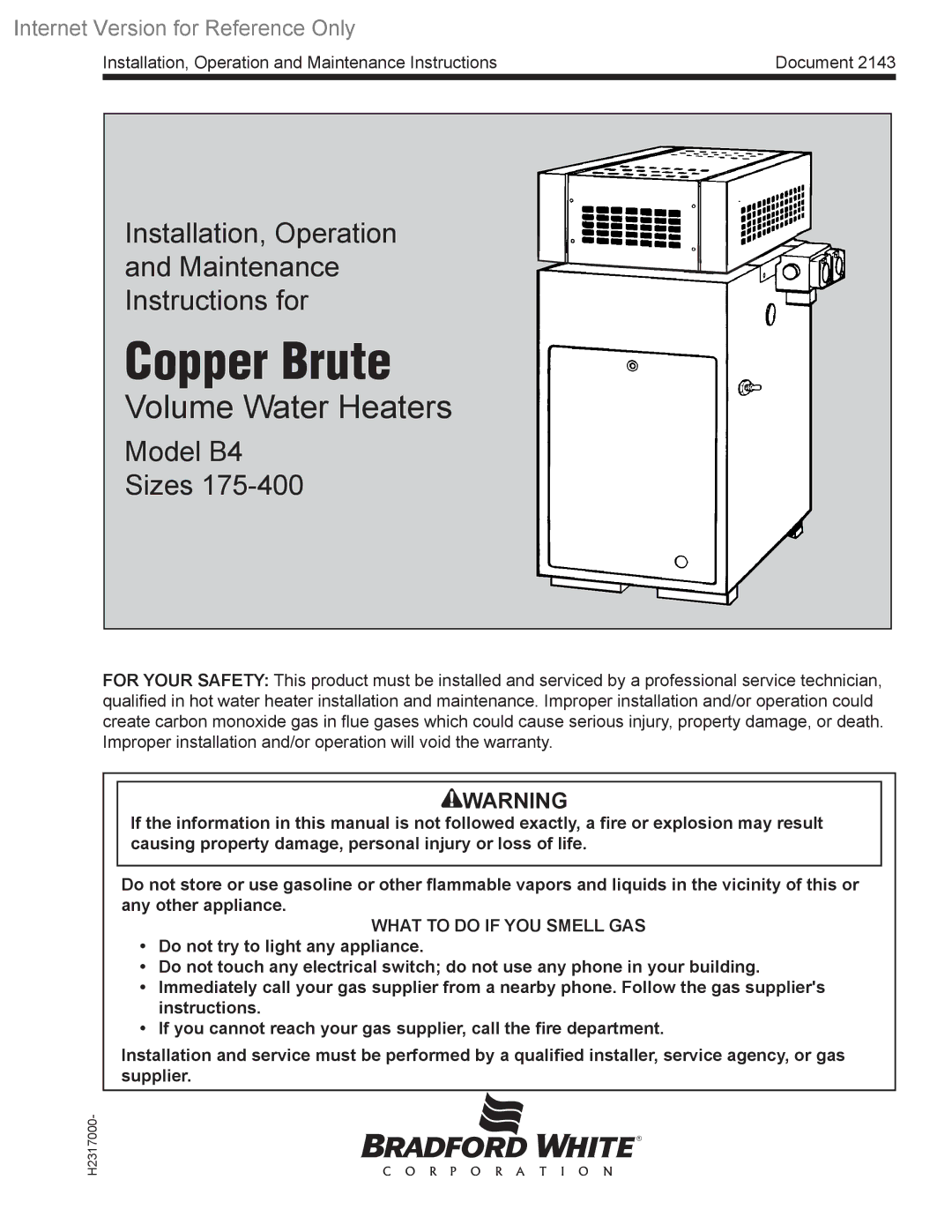 Bradford-White Corp B4 warranty Copper Brute 