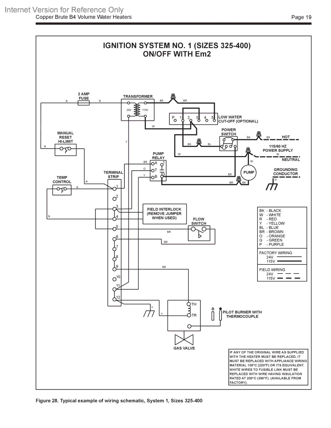 Bradford-White Corp B4 warranty Ignition System no Sizes, ON/OFF with Em2 