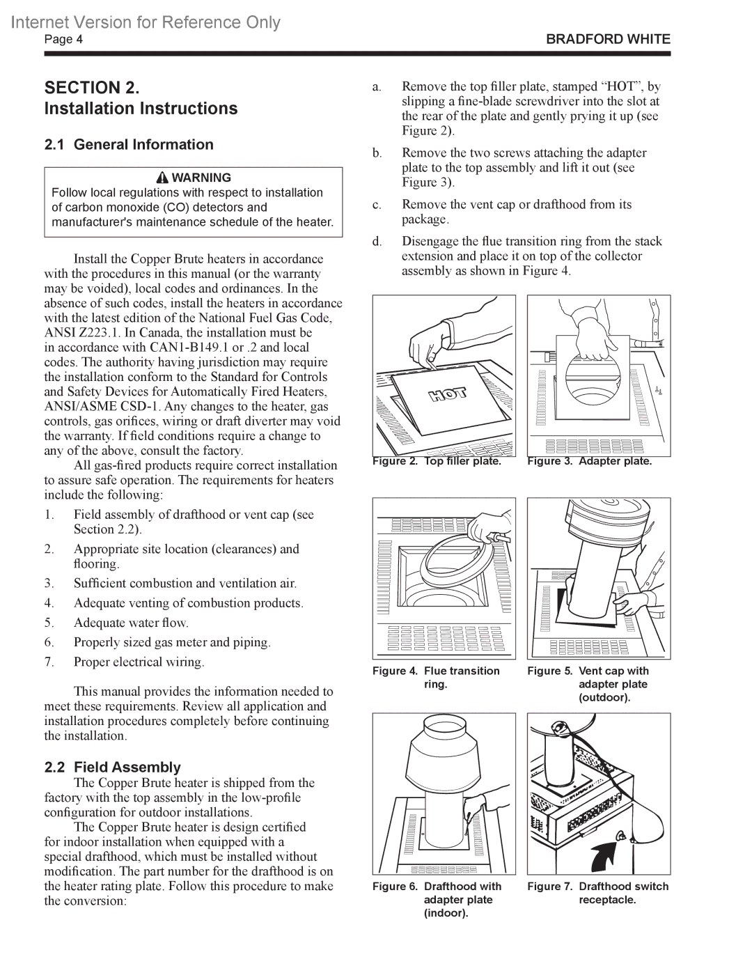 Bradford-White Corp B4 warranty Installation Instructions, Field Assembly 