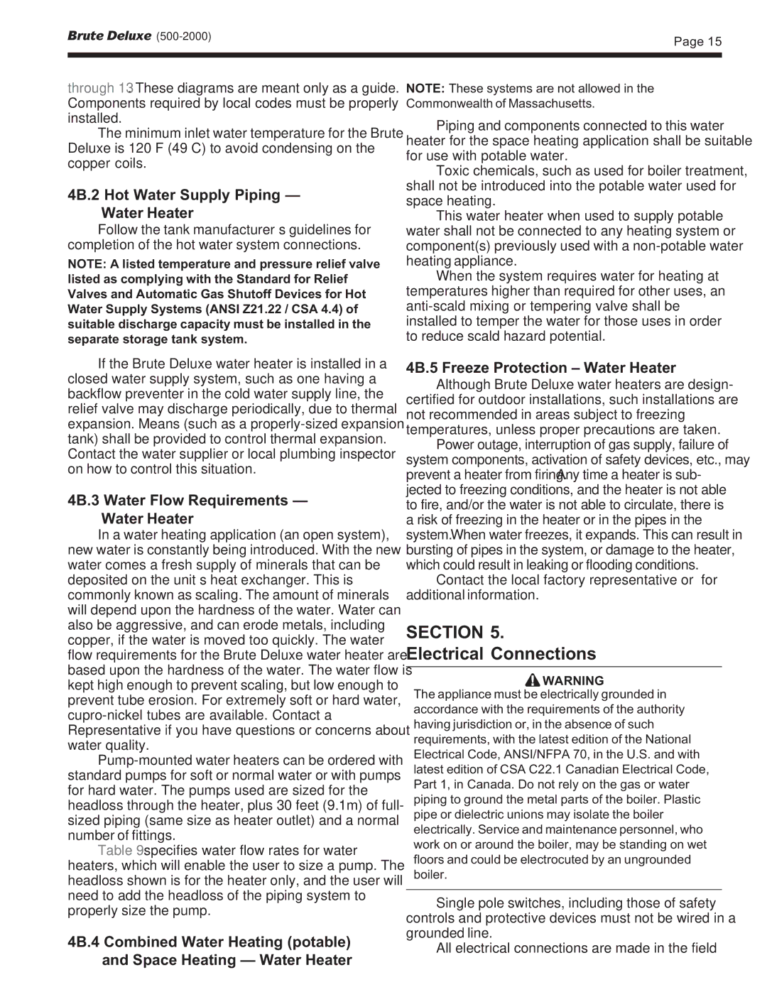 Bradford-White Corp BMT2V, BMT2H warranty Electrical Connections, 4B.2 Hot Water Supply Piping Water Heater 