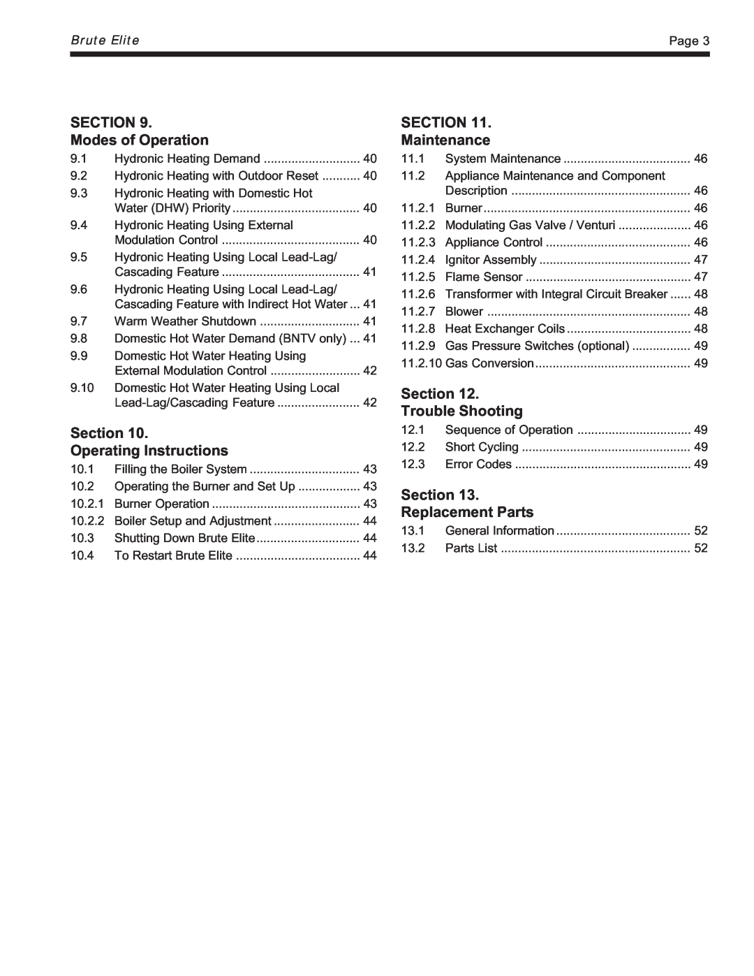 Bradford-White Corp BNTH SECTION Modes of Operation, Operating Instructions, SECTION Maintenance, Trouble Shooting, Page 