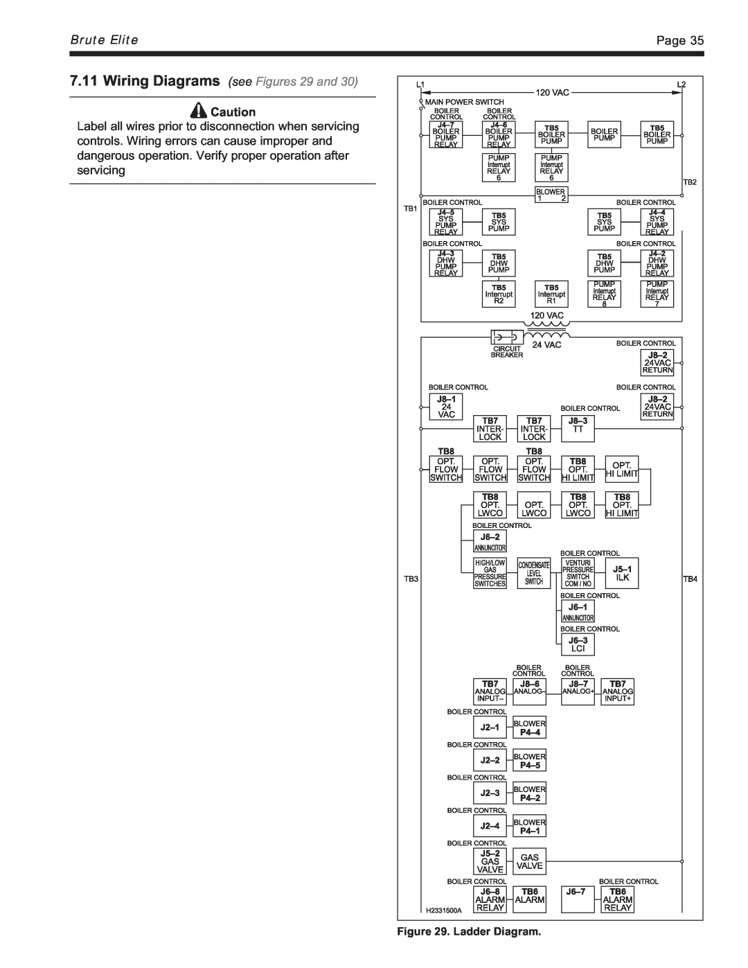 Bradford-White Corp Modulating Boiler, BNTH, BNTV Wiring Diagrams see Figures 29 and, Brute Elite, Page, Ladder Diagram 
