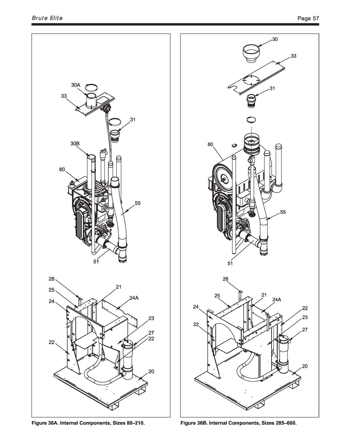 Bradford-White Corp BNTH, BNTV warranty Brute Elite, Page, A. Internal Components, Sizes, B. Internal Components, Sizes 