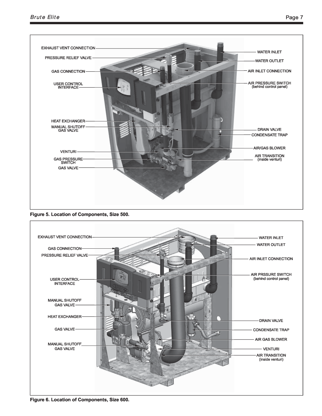 Bradford-White Corp BNTV, BNTH, Modulating Boiler warranty Brute Elite, Page, Location of Components, Size 