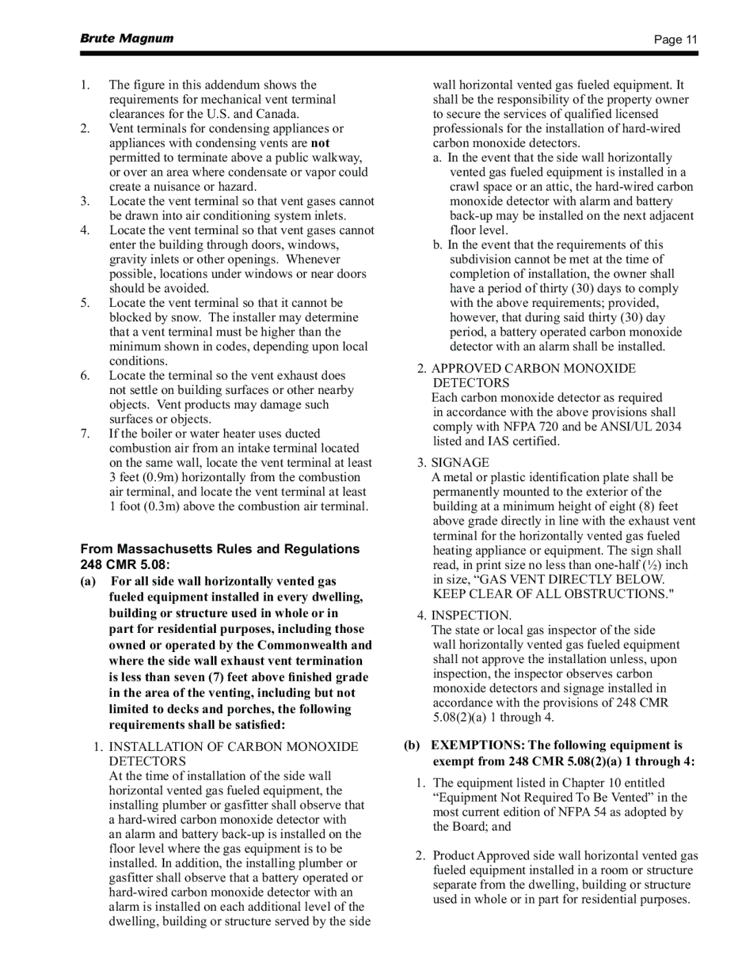 Bradford-White Corp BRHHH From Massachusetts Rules and Regulations 248 CMR, Installation of Carbon Monoxide Detectors 